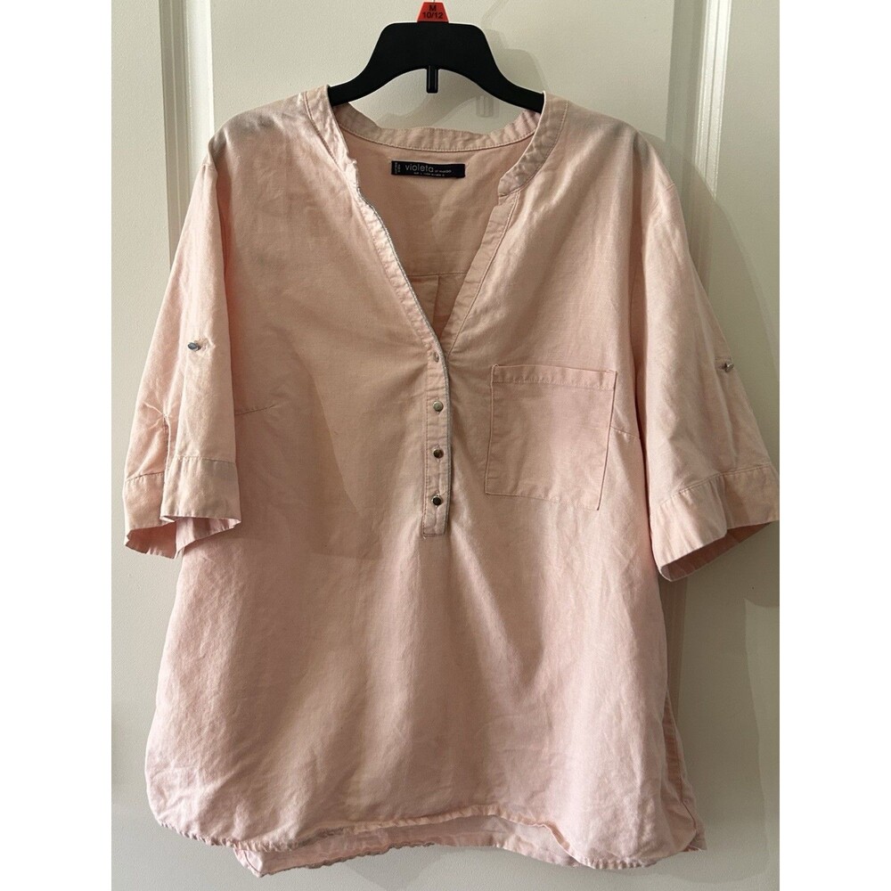 Violeta by Mango M Pink Blouse Top Pullover Short Sleeve Career